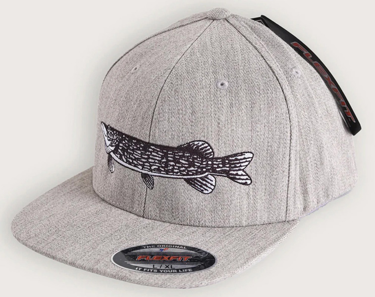 Wolfcreek Pike Logo Flexfit keps, wolfcreek gäddkeps grey heather, sportfiske keps wolfcreek, gäddfiskekeps flexfit